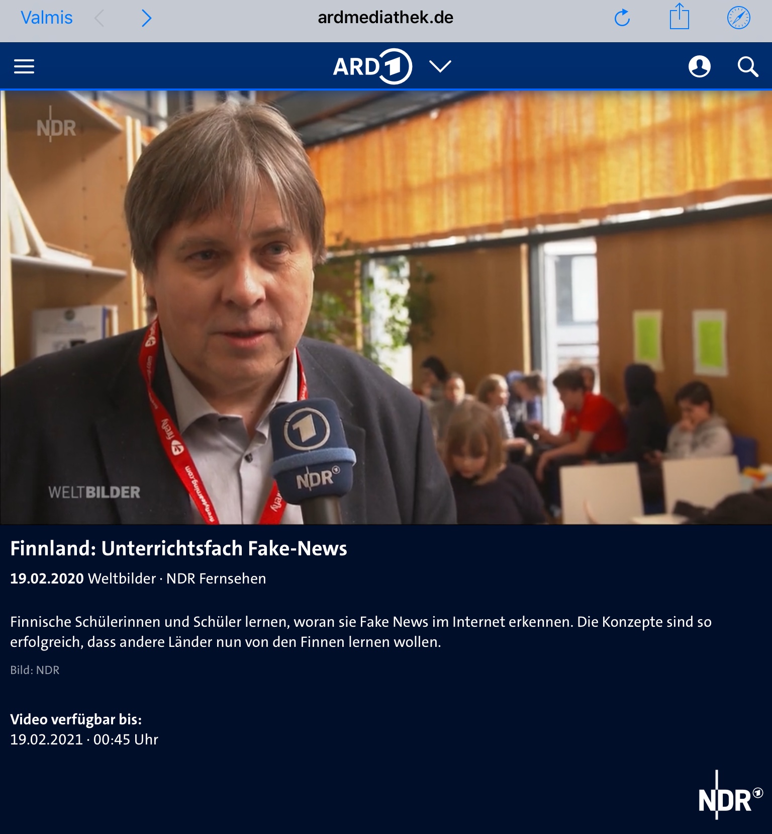 NDR/ARD1 reported about the Finnish media- and information literacy education